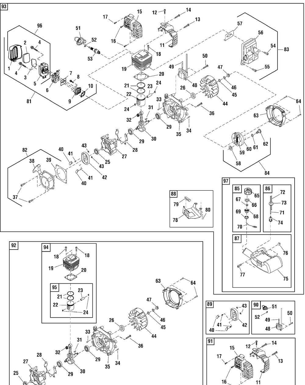 Engine Group - Sp43-W (702042) Diagram and Parts List for 866030-SP43-W 2011 Briggs and Stratton Brush Cutter
